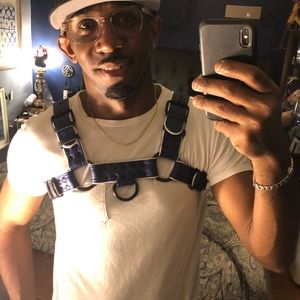 BULLDOG ACTION LEATHER HARNESS S BLUE/WHITE- RTG